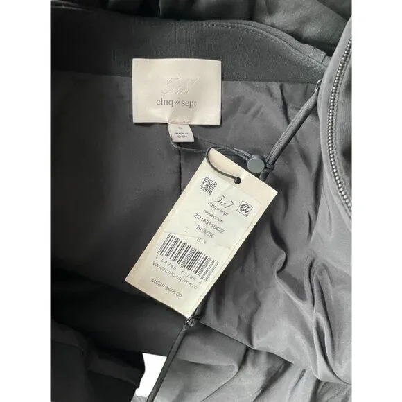 Cinq a Sept Drina Gown High‎ Low Crepe Satin Bow Size 6 Black - Picture 6 of 9